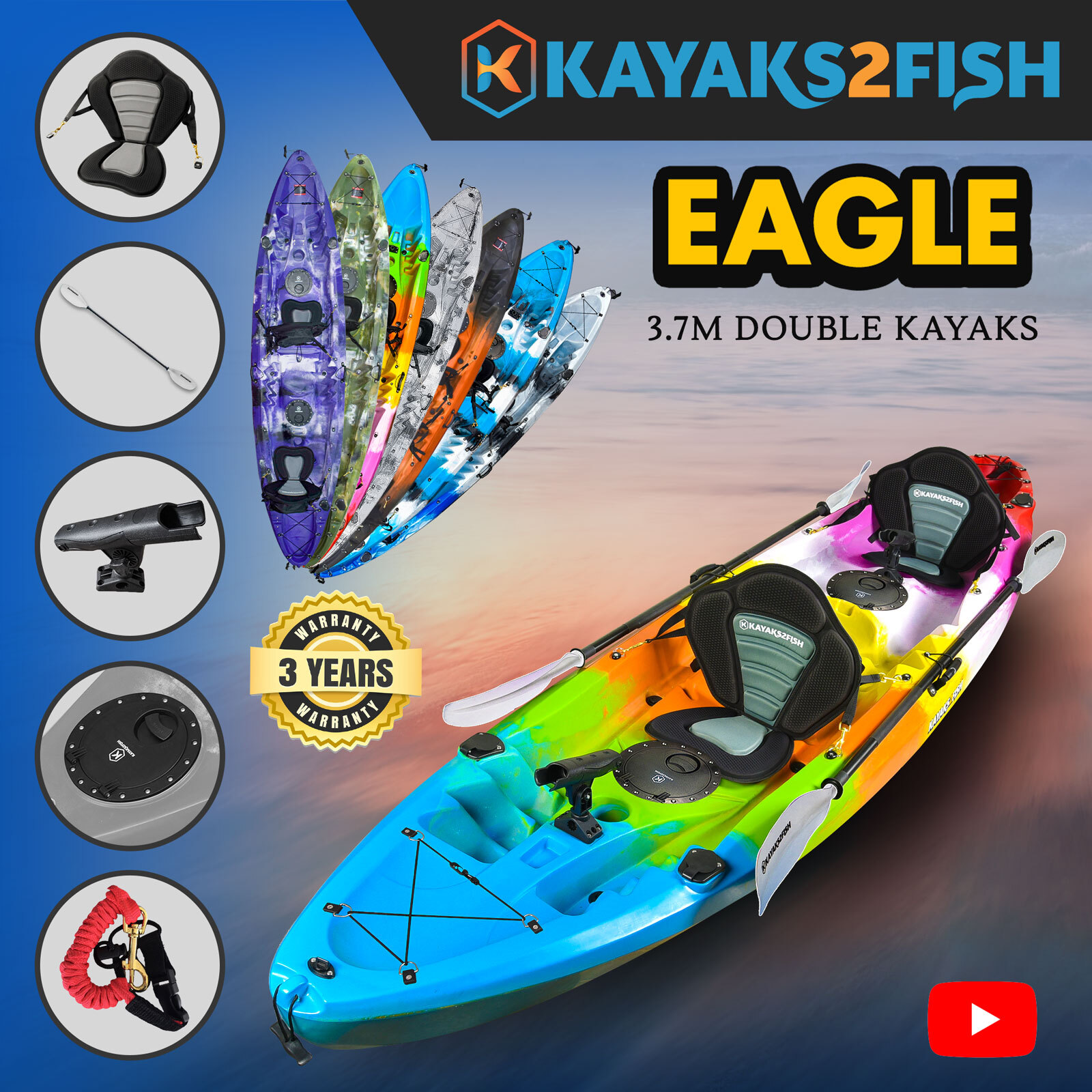 Eagle Double Fishing Kayak Package Rainbow Kayaks2Fish