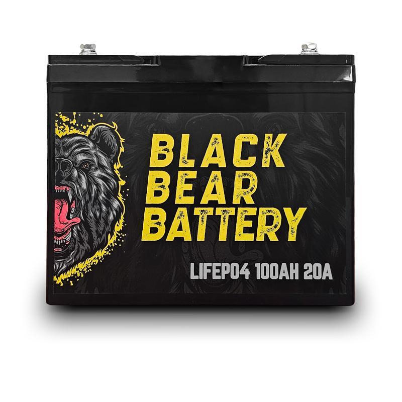 Black Bear Battery LiFePO4 100AH Battery with 20A Charger Black Bear Battery LiFePO4 100AH Battery with 20A Charger