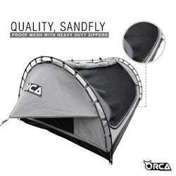 Orca Outdoors Deluxe Double Size Canvas Swag with 70mm Mattress and Awning Poles - Grey