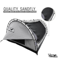Orca Outdoors Deluxe Double Size Canvas Swag with 70mm Mattress and Awning Poles - Grey Orca Outdoors Deluxe Double Size Canvas Swag with 70mm Mattress and Awning Poles - Grey