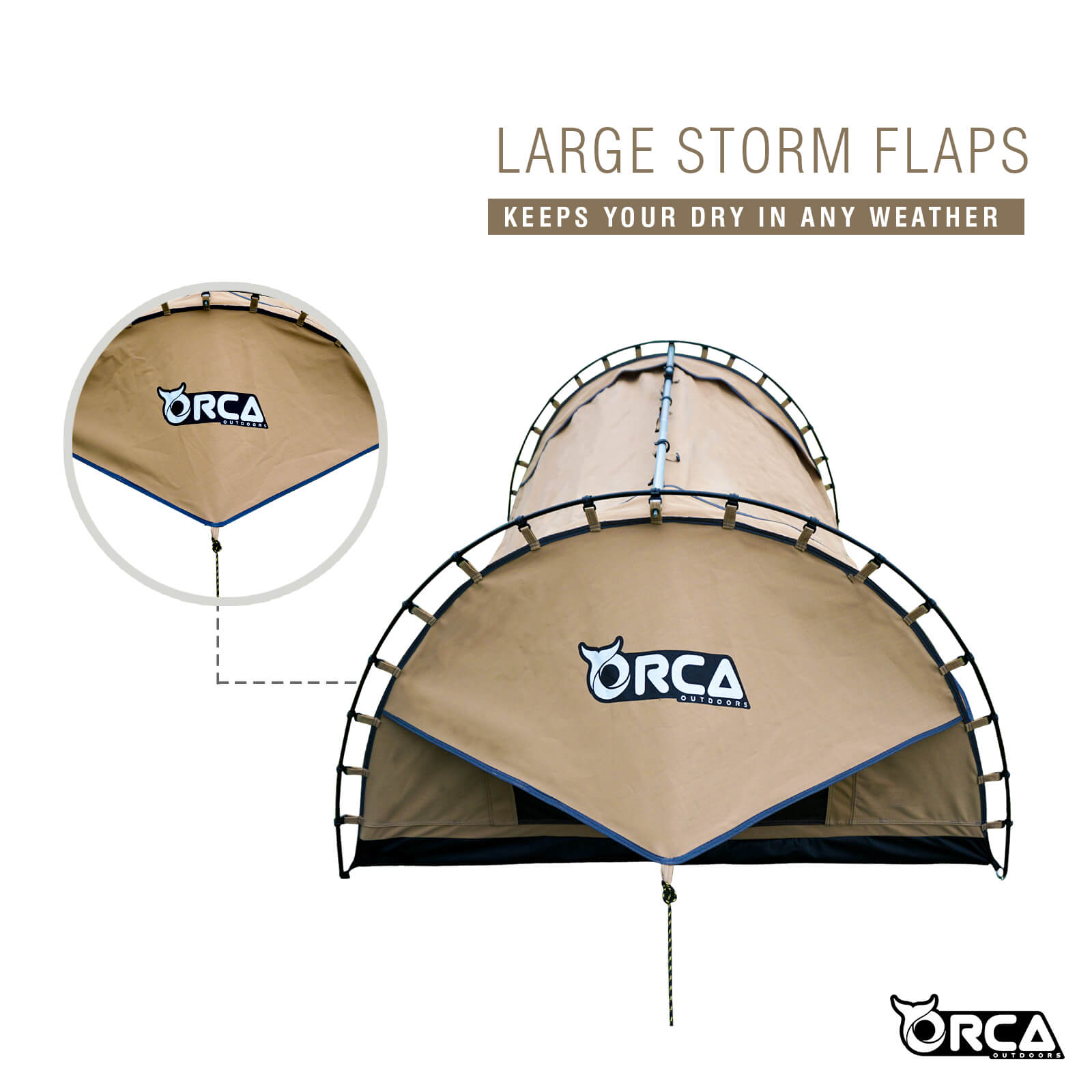 Orca Outdoors Deluxe Double Size Canvas Swag with 70mm Mattress and Awning Poles - Sand Orca Outdoors Deluxe Double Size Canvas Swag with 70mm Mattress and Awning Poles - Sand