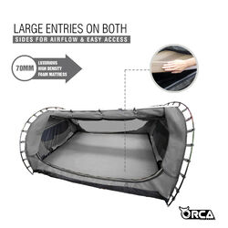 Orca Outdoors Deluxe Double Size Canvas Swag with 70mm Mattress and Awning Poles - Grey Orca Outdoors Deluxe Double Size Canvas Swag with 70mm Mattress and Awning Poles - Grey