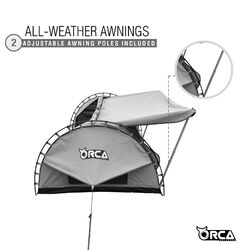 Orca Outdoors Deluxe Double Size Canvas Swag with 70mm Mattress and Awning Poles - Grey Orca Outdoors Deluxe Double Size Canvas Swag with 70mm Mattress and Awning Poles - Grey