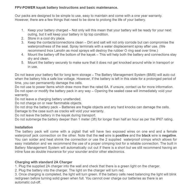 FPV-Power Kayak Battery Combo 12V 17.5AH FPV-Power Kayak Battery Combo 12V 17.5AH