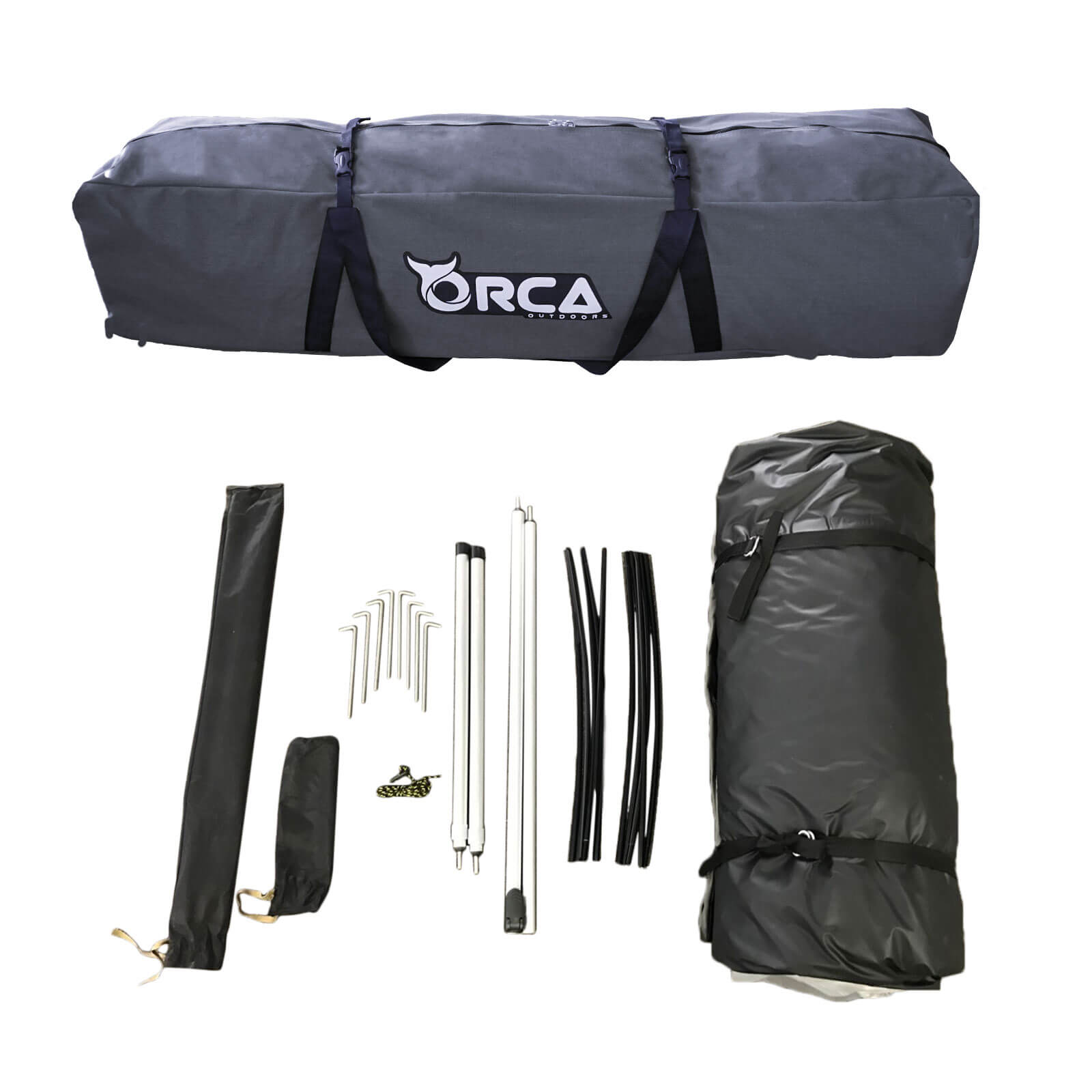 Orca Outdoors Deluxe Double Size Canvas Swag with 70mm Mattress and Awning Poles - Grey Orca Outdoors Deluxe Double Size Canvas Swag with 70mm Mattress and Awning Poles - Grey