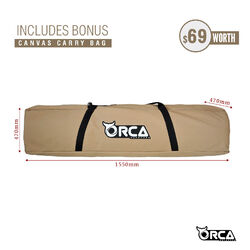 Orca Outdoors Deluxe Double Size Canvas Swag with 70mm Mattress and Awning Poles - Sand Orca Outdoors Deluxe Double Size Canvas Swag with 70mm Mattress and Awning Poles - Sand