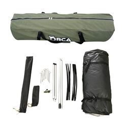 Orca Outdoors Deluxe Double Size Canvas Swag with 70mm Mattress and Awning Poles - Khaki Orca Outdoors Deluxe Double Size Canvas Swag with 70mm Mattress and Awning Poles - Khaki