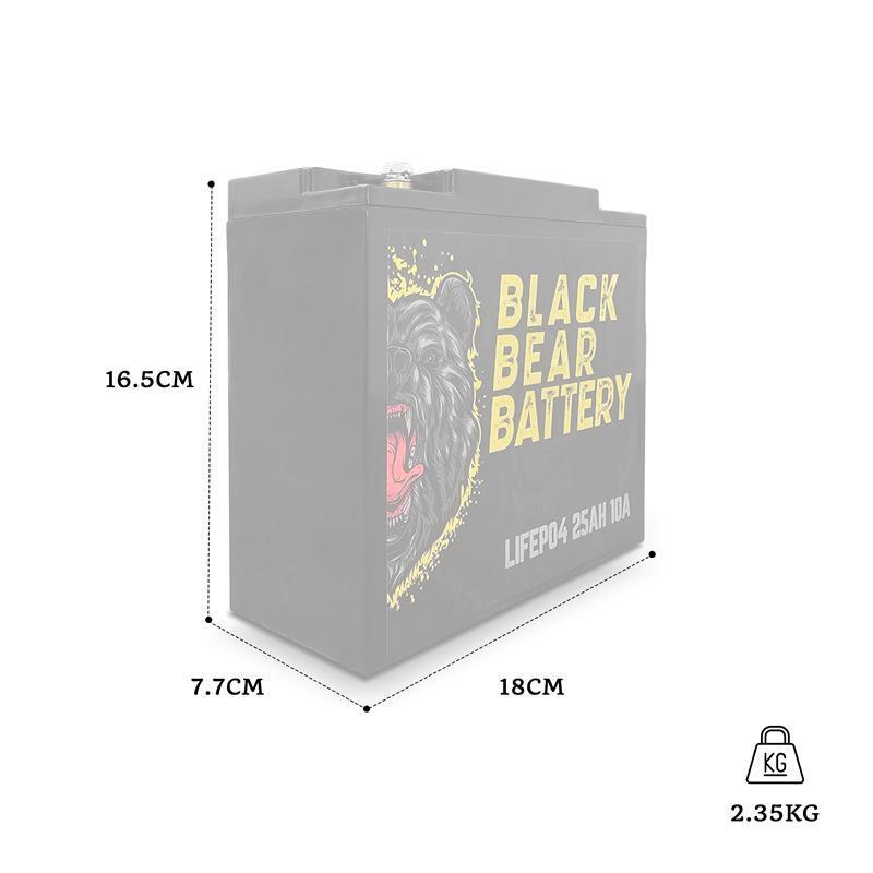 Black Bear Battery LiFePo4 25Ah Battery with 10A Charger Black Bear Battery LiFePo4 25Ah Battery with 10A Charger