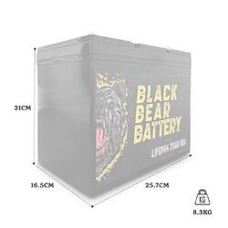 Black Bear Battery LiFePo4 75AH Battery with 10A Charger Black Bear Battery LiFePo4 75AH Battery with 10A Charger