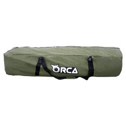 Orca Outdoors Deluxe Double Size Canvas Swag with 70mm Mattress and Awning Poles - Khaki Orca Outdoors Deluxe Double Size Canvas Swag with 70mm Mattress and Awning Poles - Khaki