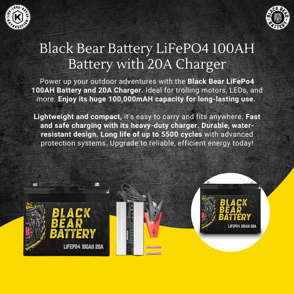 Black Bear Battery LiFePO4 100AH Battery with 20A Charger