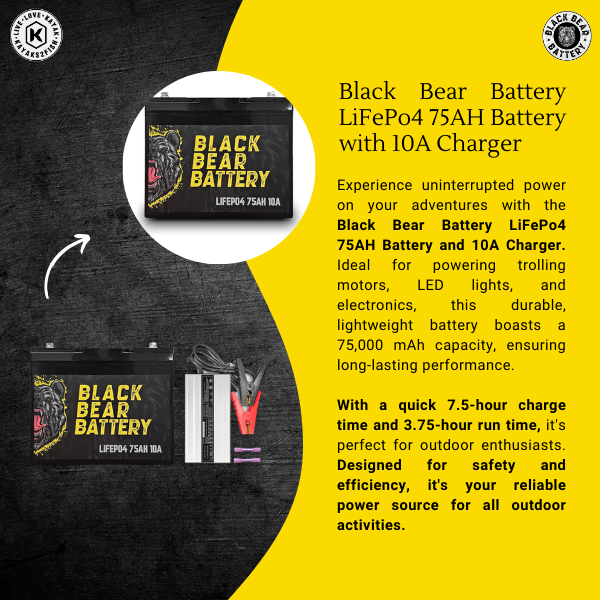 Black Bear Battery LiFePo4 75AH Battery with 10A Charger