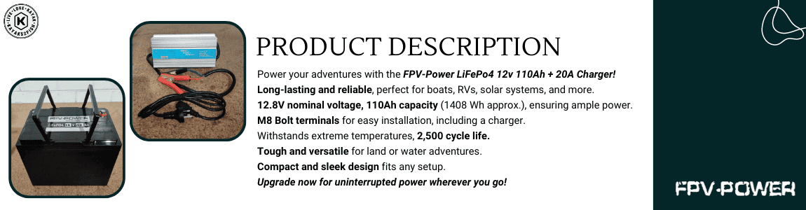FPV-Power LiFePo4 12v 110Ah with 20A Charger