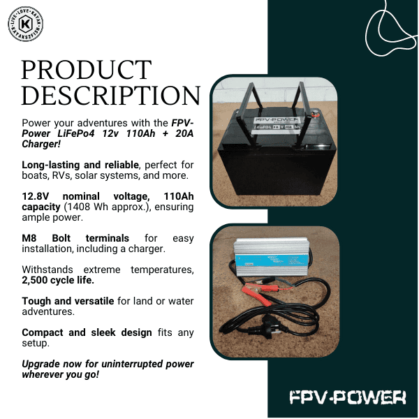 FPV-Power LiFePo4 12v 110Ah with 20A Charger