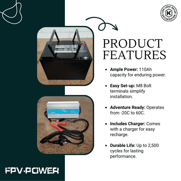 FPV-Power LiFePo4 12v 110Ah with 20A Charger