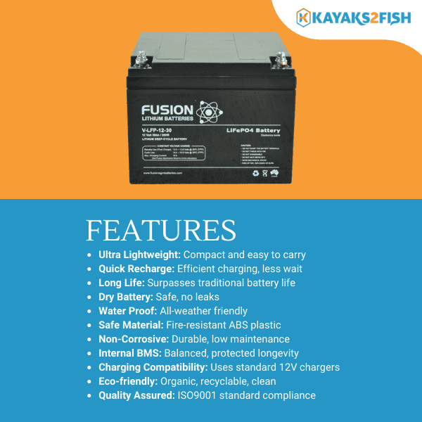 K2F Fusion 12V 30AH Lithium Ion Phosphate Deep-Cycle Battery