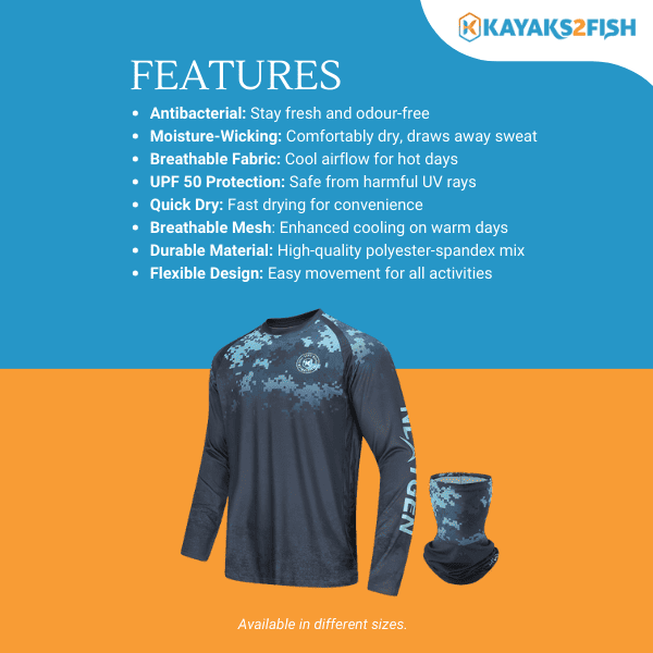 https://www.kayaks2fish.com/assets/images/K2F_ReelFrost%E2%84%A2_Fishing_Shirt_and_Neck_Gaiter_Jungle_features_mobile.png