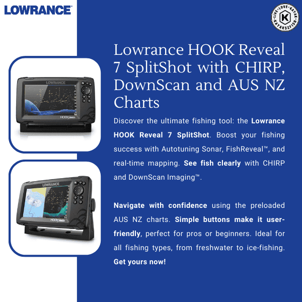Lowrance HOOK Reveal 7 SplitShot with CHIRP, DownScan and AUS NZ Charts
