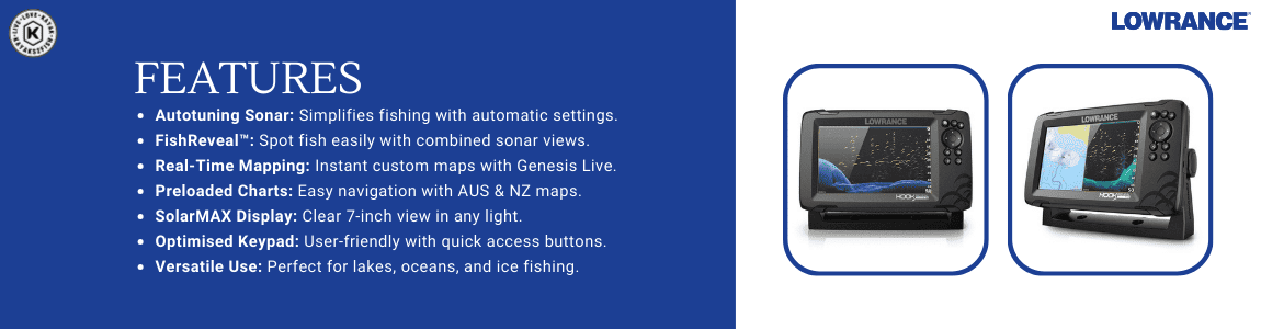 Lowrance HOOK Reveal 7 SplitShot with CHIRP, DownScan and AUS NZ Charts
