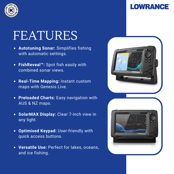 Lowrance HOOK Reveal 7 SplitShot with CHIRP, DownScan and AUS NZ Charts
