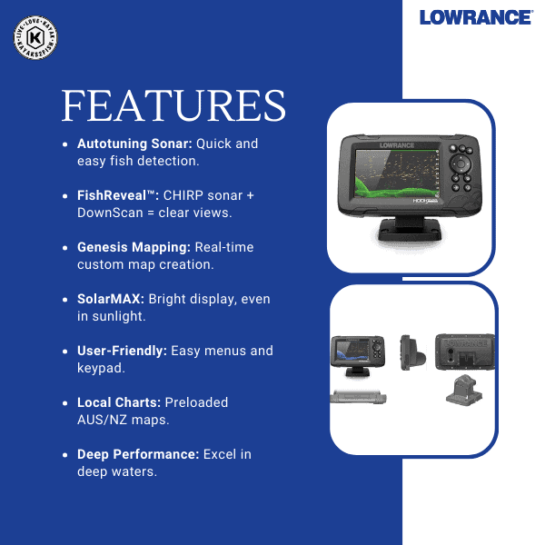 Lowrance HOOK Reveal 5 with Deep Water Performance and AUS NZ Charts
