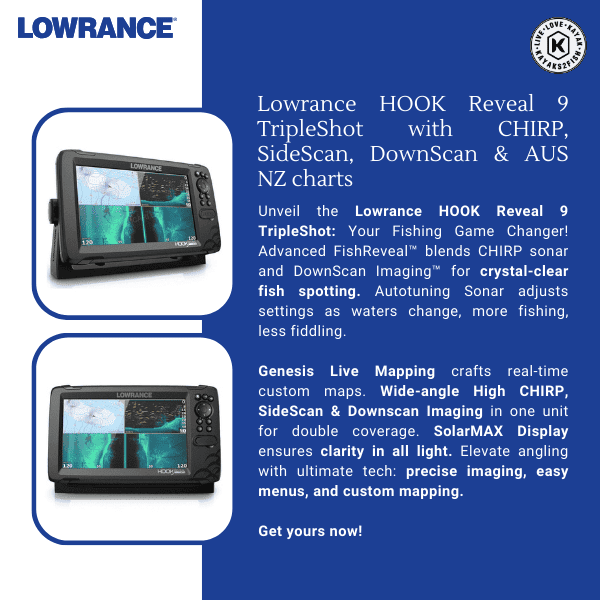 Lowrance HOOK Reveal 9 TripleShot with CHIRP, SideScan, DownScan AUS NZ  charts - $1049 - Kayaks2Fish
