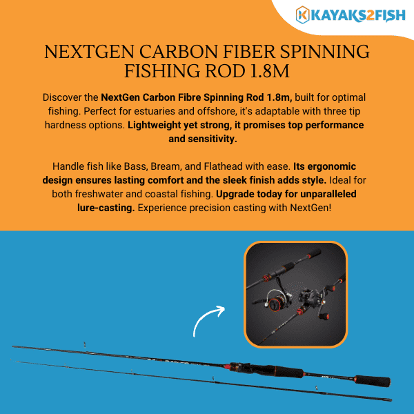 NextGen Carbon Fiber Spinning Fishing Rod 1.8m - $40 - Kayaks2Fish