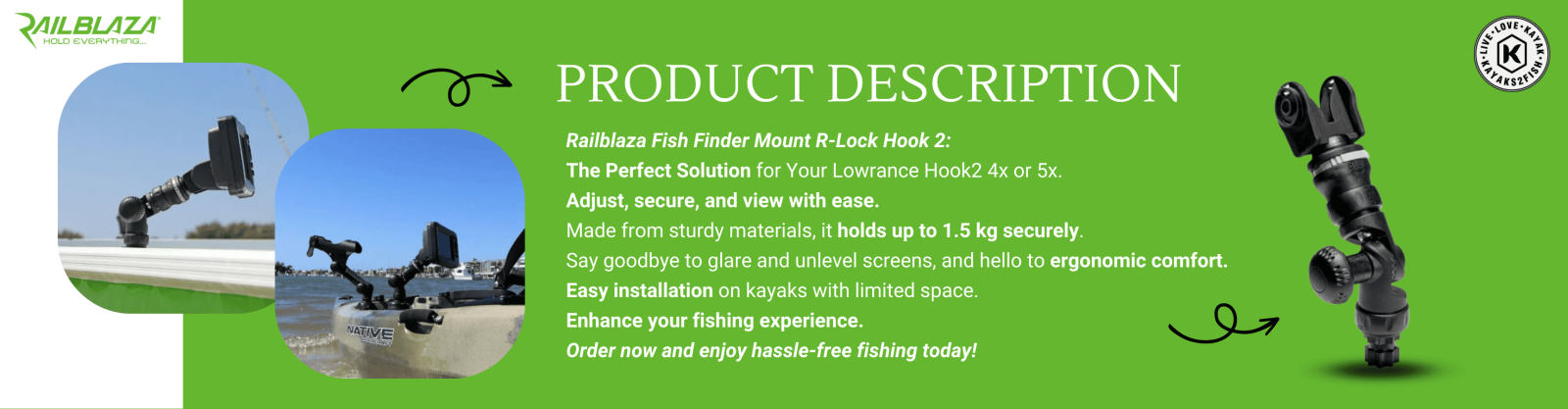 Railblaza Fish Finder Mount R-Lock Hook 2