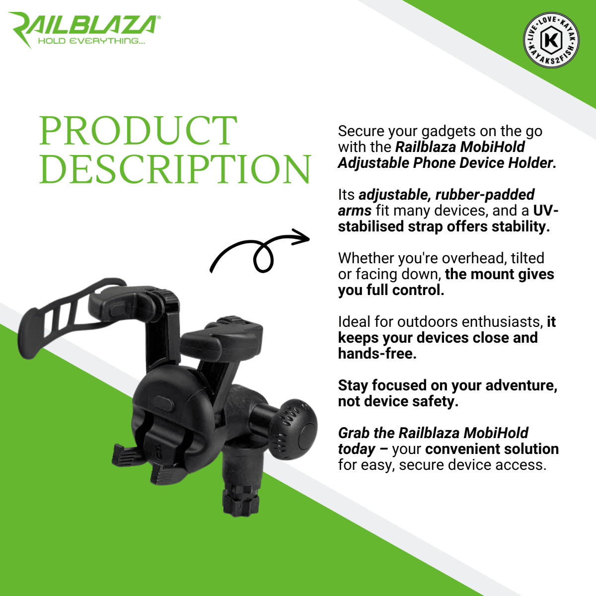 Railblaza MobiHold Adjustable Phone Device Holder