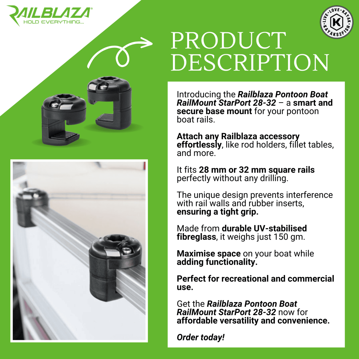 Railblaza Pontoon Boat RailMount StarPort 28-32