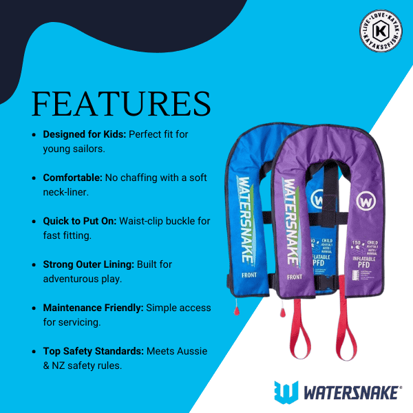 Watersnake Children’s Auto or Manual Inflatable PFD Level 150 Blue
