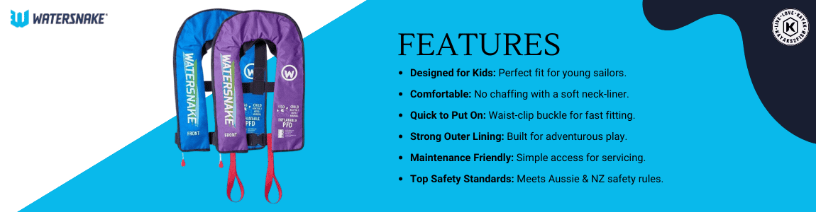 Watersnake Children’s Auto or Manual Inflatable PFD Level 150 Lilac
