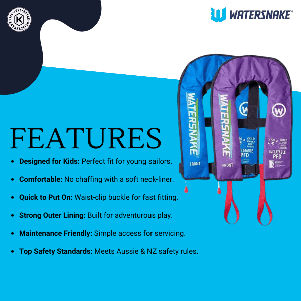 Watersnake Children’s Auto or Manual Inflatable PFD Level 150 Lilac
