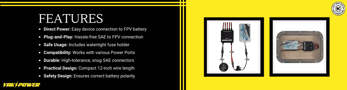 Yak-Power 12In Battery Terminal Connector with SAE to FPV Battery Connector