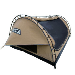 Orca Outdoors - Deluxe Double Size Canvas Swag with 70mm Mattress and Awning Poles - Sand