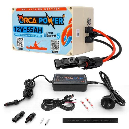 Orca Power 12V 55Ah Lithium NMC Kayak Battery Power Kit with Bluetooth 5